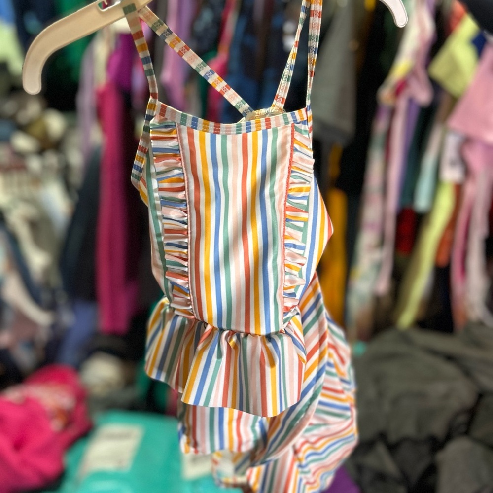 Infant Colorful Striped Ruffle Swimsuit